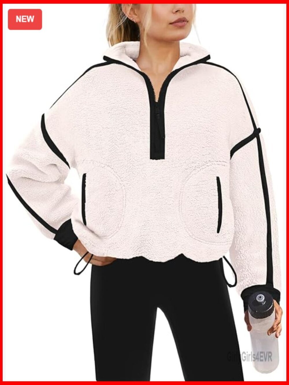 Quarter Zip Sherpa Fleece Pullover Jacket Oversized Fuzzy Sweatshirt